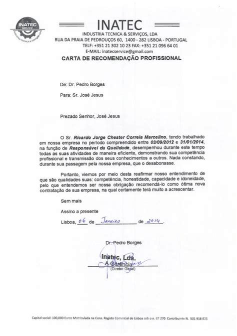 Carta De Referencia Profissional Exemplo Financial Report