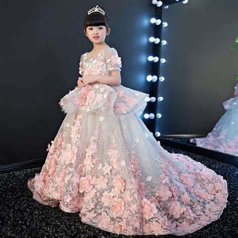 Girls Wedding Dress Kids Princess Dress Flower Fairy Piano Performance