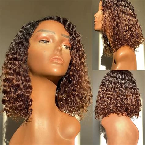 Amazon Com Oulaer Ombre Brown Colored Short Bob Deep Wave Human Hair