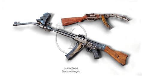 Cutaway View Of The Stg44 Assault Rifle With Krummlauf Attachment And A Ppsh 41 Submachine Gun
