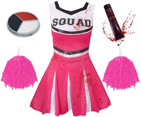 Deluxe Girls Pink Zombie Cheerleader Halloween Fancy Dress Costume I Love Fancy Dress