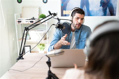 Talking During A Podcast Interview Stock Image Image Of Question