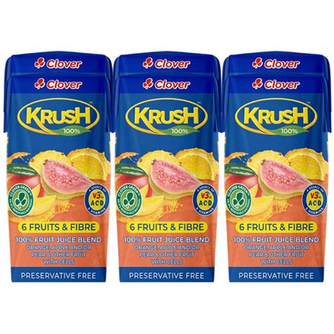 Clover Krush 6 Fruits And Fibre 100 Fruit Juice Blend 6x200ml Superb Hyper