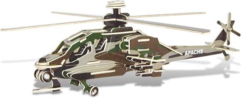 Puzzled 3d Puzzle Apache Helicopter Wood Craft Construction Model Kit