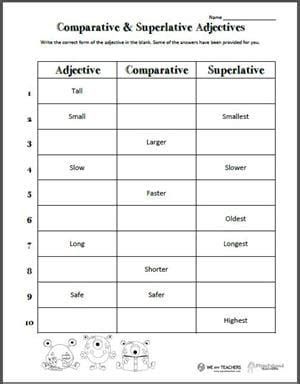 Making sentences in comparative form. Free Printable: Comparative and Superlative Adjectives ...