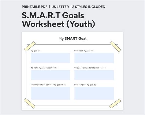 Youth Smart Goals Planner Goal Setting Worksheet Printable Goal