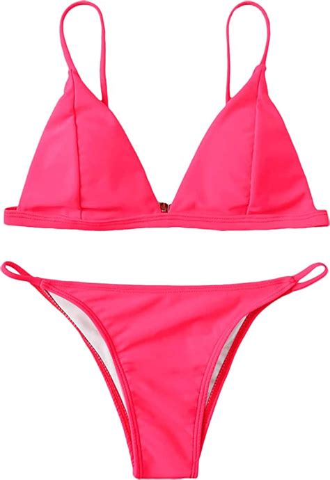 Soly Hux Womens Spaghetti Strap V Neck Triangle Bikini Bathing Suit 2 Piece Swimsuits Pink S