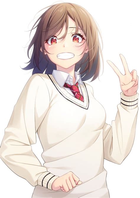 Wallpaper Pretty Anime Girl Short Brown Hair Sweater School Uniform