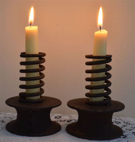 Pair Of Rusty Steampunk Spring Candle Holders Spring Candles Spring