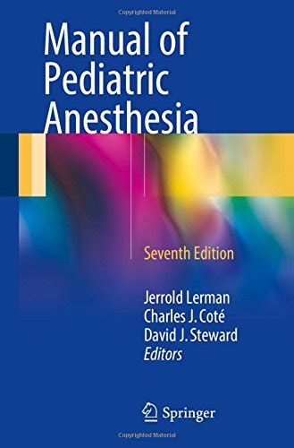 Anaesthesia Database Manual Of Pediatric Anesthesia