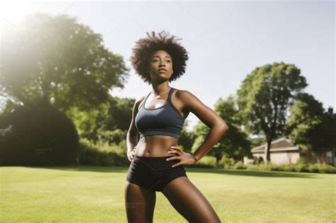Premium Ai Image Woman Sport American Run Park Exercise African