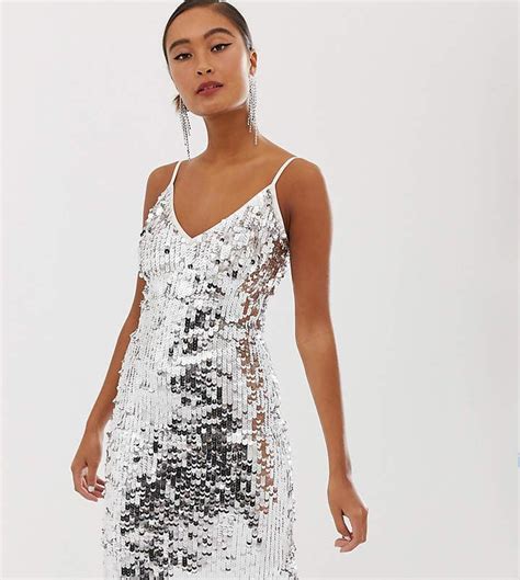 Available in taupe, starting at $188. Miss Selfridge bodycon midi dress in silver sequin en 2020 ...