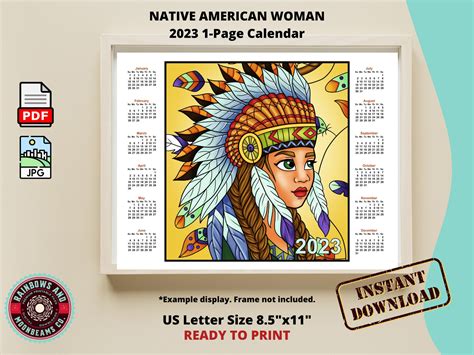 2023 Calendar At A Glance Native American Woman Digital Etsy Australia