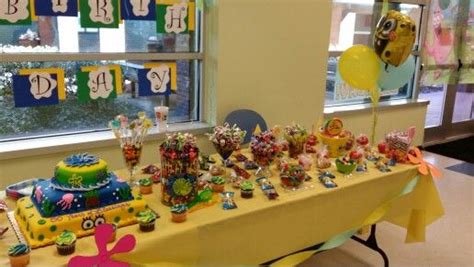 Spongebob cake and candy table | Spongebob cake, Spongebob birthday