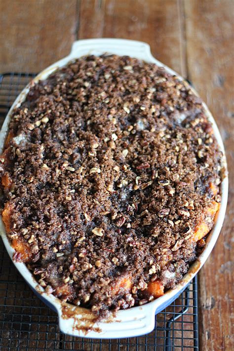 This vegan sweet potato casserole is practically a dessert rather than side dish, with a delicious topping of candied pecans on top. Sweet Potato Casserole with Pecan Brown Sugar Crumb Topping