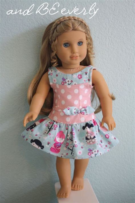 Summer Dress For 18 Inch Doll Light Blue With Cute Print Of Dolls And