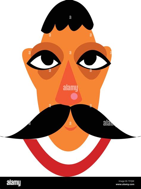 a man with oval face having huge black mustacho and big black eyes vector color drawing or