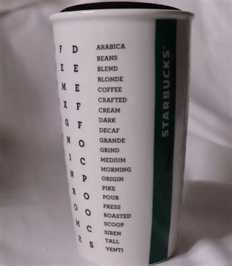 Starbucks Coffee Mug Travel Tumbler Word Search Double Wall Crossword