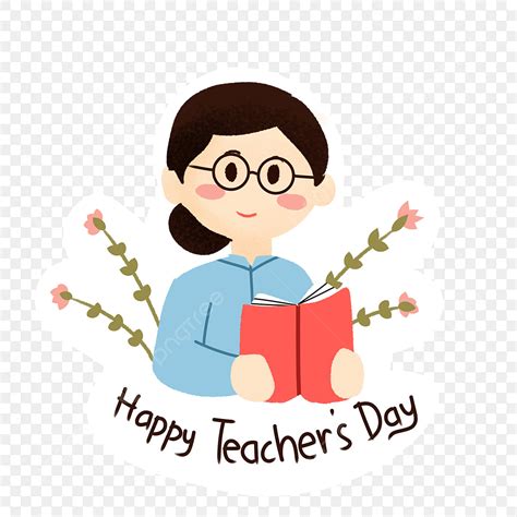 Stiker Selamat Hari Guru Dengan Perempuan Membaca Buku Book Kacamata