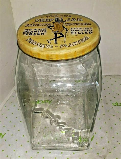 Vintage 1940 Planters Peanuts Leap Year Jar With Mr Peanut Tin Lid