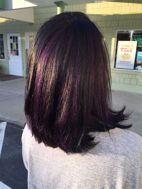 Black Hair With Purple Peekaboos Throughout Hair Color For Black Hair