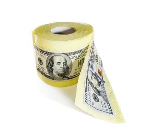 One Hundred Dollar Bills On A Roll Of Toilet Paper Stock Photo Image