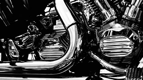 Moteur De Chrome Motos Noir Blanc Fond Monochrome Hd