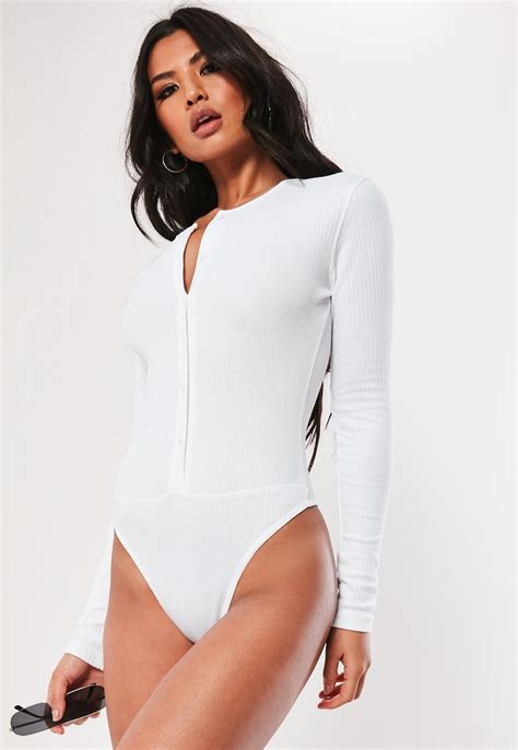 Missguided White Button Front Ribbed Bodysuit Ribbed Bodysuit Clothing For Tall Women