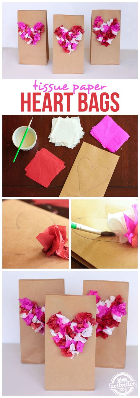 Tissue Paper Heart Bags Valentines Art For Kids Valentine Crafts