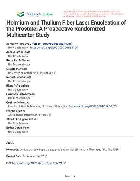 PDF Holmium And Thulium Fiber Laser Enucleation Of The Prostate A Prospective Randomized