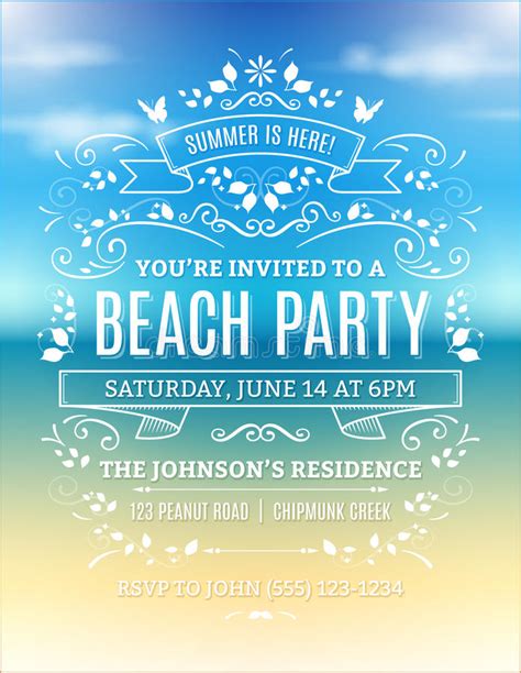 Template card invitation invitation card invitation template card template blank blank card blank template blank invitation decoration decorative ornament ornate ornamental decor classic background element symbol floral elegance vintage elegant retro flower wedding classical save the date colorful. Beach Party Invitation stock vector. Illustration of background - 51409364