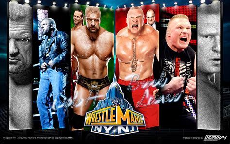 Triple H Wshawn Michaels Vs Brock Lesnar Wpaul Heyman Wrestlemania