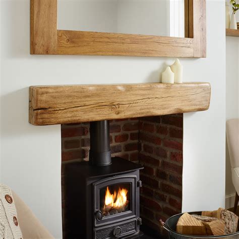 Solid Oak Beam Rustic Character Mantel Shelf - Aged & Flamed | Oak