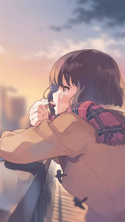 Sad Anime Images Hd Sad Anime Girl Short Hair Polychromatic Mood