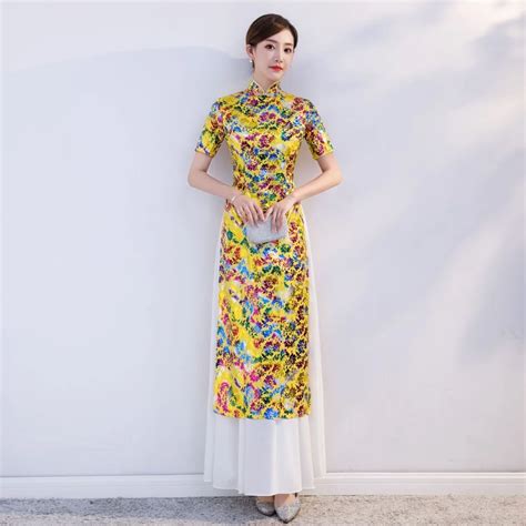 buy fashion yellow dress long cheongsam wedding qipao modern formal chinese