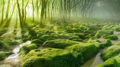 Nature Landscape Water Trees Forest Moss Mist