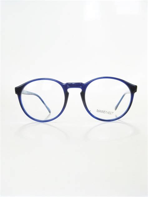1980s Cobalt Blue Round Eyeglasses Vintage Dark Blue Etsy