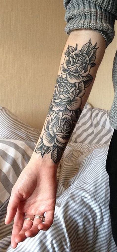 Black Rose Forearm Tattoo Ideas For Women Vintage Traditional Floral Flower Arm Sleev
