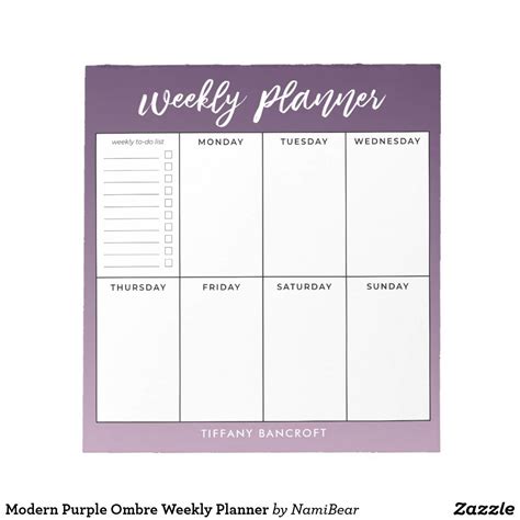 Modern Purple Ombre Weekly Planner Notepad Weekly Planner Weekly