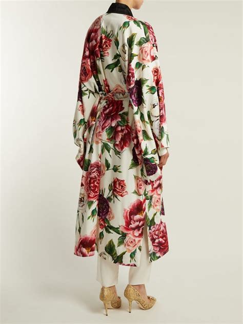 Peony And Rose Print Charmeuse Kimono Coat Dolce Gabbana