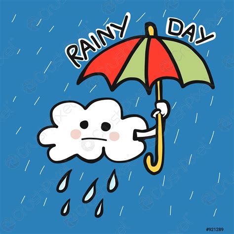 Rainy Day Could With Umbrella Cartoon Vector Illustration Stock