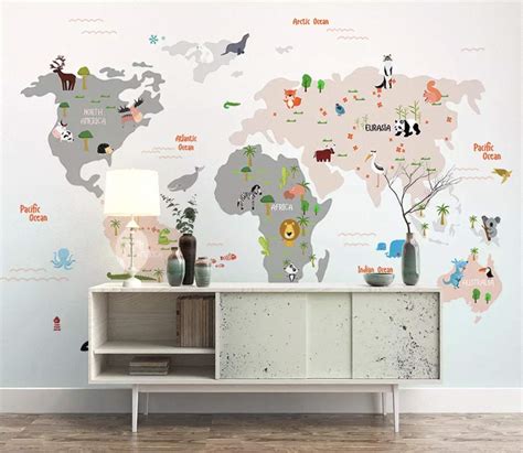 Affordable and search from millions of royalty free images illustration of a cartoon kid or teenager bedroom with boy sleeping in the night, containing lifestyle concept for children, textile print, wallpaper, wrapping paper. Amazon.com: Murwall Kids Wallpaper Child World Map Wall ...