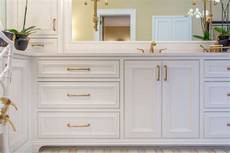 White Bathroom Cabinets Champagne Bronze Finish Hardware Soft Close
