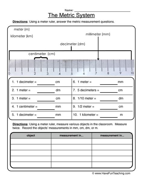 The Metric System Worksheet By Teach Simple
