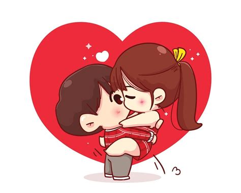 Couple Kissing Happy Valentine Cartoon Character Illustration