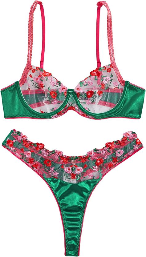 soly hux women s sexy sheer mesh floral embroidery lingerie set bra and panty