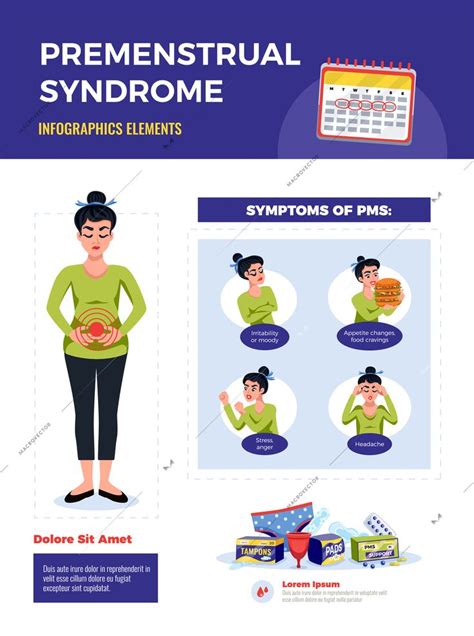 pms woman poster with premenstrual syndrome symptoms of pms and infographics elements vector