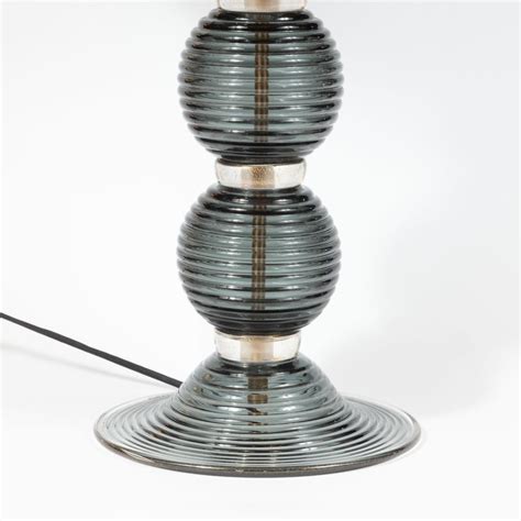 Pair Of Hand Blown Murano Ribbed And Smoked Glass Table Lamps With Brass Fittings For Sale At