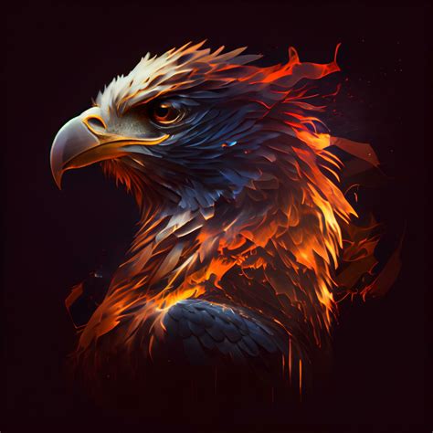 Eagle Head With Fire Flames On Dark Background Illustration Ai