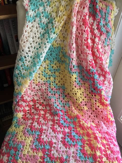 Hand Crafted Crochet Afghan Multi Color Pastel Ripple Blanket Etsy